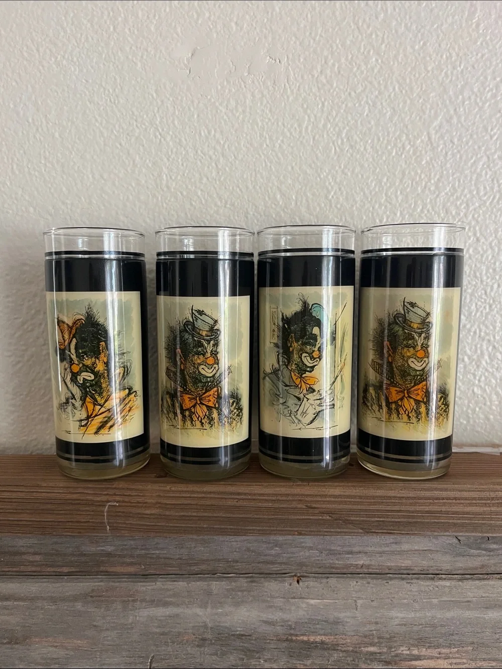 Vintage RARE • MCM Rosy Fernandez Diaz Clown Highball Glasses Set of 4